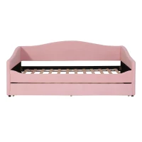 Space-Saving Upholstered Daybed with Twin Size Thurdle, Ideal Sofa Bed for Small Apartments, 79.5" L x 44" W x 33" H, Pink(m-2)