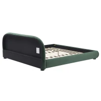 Modern Upholstered King Bed Frame with Curved Headboard, Soft Bouclé Sleeper Bed for Bedroom, 87'' L x 84.5'' W x 33.5'' H, Dark Green(m-13)