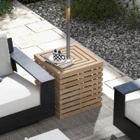 Outsunny 2-in-1 Outdoor Umbrella Base Storage Box, Wooden Patio Coffee Table, Brown(m-10)