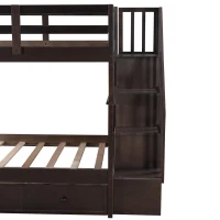 Practical Twin-Over-Twin Bunk Bed with Staircase Storage, Ideal Convertible Bunk Bed for Dorms, Children Bedrooms, 94" L x 42.5" W x 62" H, Espresso(m-7)