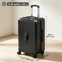 HOMCOM 24-Inch Checked Luggage, Hardside Suitcase with Cup Holder, Corner Protection, Double Spinner Wheels, TSA Lock, Black(m-3)