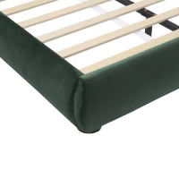Modern Upholstered King Bed Frame with Curved Headboard, Soft Bouclé Sleeper Bed for Bedroom, 87'' L x 84.5'' W x 33.5'' H, Dark Green(m-8)