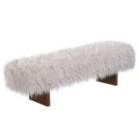 Modern Ultra-Plush Bench with Solid Rubberwood Legs, Extra-Long Accent Seat for Entryway, 67'' L x 18.5'' W x 16.5'' H, Beige+Brown(m-7)