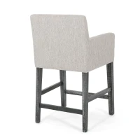 Contemporary Upholstered Counter Stools Set of 2 with Armrests, Soft Rubberwood Bar Stools for Kitchen Island, 24'' L x 23'' W x 39.5'' H, Light Grey(m-8)