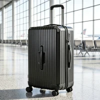 HOMCOM 24-Inch Checked Luggage, Hardside Suitcase with Cup Holder, Corner Protection, Double Spinner Wheels, TSA Lock, Black(m-1)
