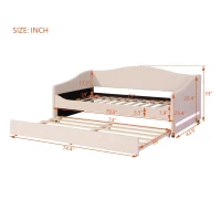 Space-Saving Upholstered Daybed with Twin Size Thurdle, Ideal Sofa Bed for Small Apartments, 79.5" L x 44" W x 33" H, Beige(m-3)