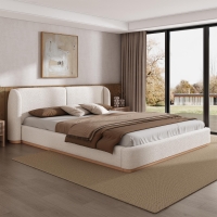 Modern Low-Profile King Bed Frame with Wingback Headboard, Soft Bouclé Sleeper Bed for Bedroom, 86'' L x 87'' W x 36.5'' H, White