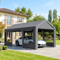 Outsunny 10' x 20' Carport, Heavy Duty Portable Garage, Height Adjustable, with 4 Mesh Windows and 4 Doors, Gray(m-10)