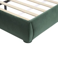 Luxury Upholstered Queen Bed Frame with Curved Headboard, Soft Velvet Sleeper Bed for Bedroom, 87'' L x 68.5'' W x 33.5'' H, Dark Green(m-7)