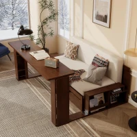 Modern Daybed with Removable Desk and Bottom Drawer, Multi-Functional Sofa Bed for Compact Apartments, 82" L x 71.5" W x 25.5" H, Espresso(m-5)