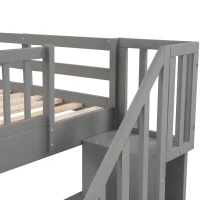 Practical Twin-Over-Twin Bunk Bed with Staircase Storage, Ideal Convertible Bunk Bed for Dorms, Children Bedrooms, 94" L x 42.5" W x 62" H, Gray(m-6)