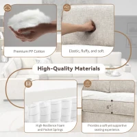 Plush Chenille U-Shaped Sectional Sofa with Cup Holders, Large Deep Seat Couch for Apartment, 117.5'' L x 68'' W x 31'' H, Beige(m-7)