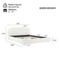Modern Upholstered Queen Bed Frame with Curved Headboard, Soft Bouclé Platform Bed for Bedroom, 87'' L x 68.5'' W x 33.5'' H, Creamy White(m-3)