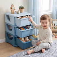 Qaba 3 Tier Kids Storage Unit, Toy Organizers and Storage with 3 Drawer for Bedroom Nursery Living Room for Boys Girls, Blue(m-2)