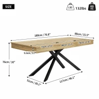 Modern Extendable Dining Table with Metal Cross Legs, Expandable Kitchen Table for Kitchen, 71'' L x 31.5'' W x 30'' H, Oak(m-3)