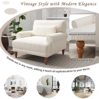 Luxurious Accent Chair with Circular Armrests and Ergonomic Lumbar Support, Cozy Lounger for Living Rooms, 36.5" L x 37.5" W x 32.5" H, Beige(m-4)