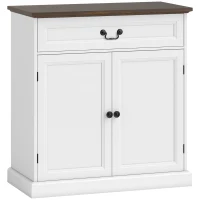 HOMCOM Buffet Cabinet, 32" Farmhouse Sideboard with Thick Top, Quiet Drawer and Adjustable Shelf, White Wood Grain(m-9)