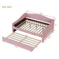 Cozy Full Size Upholstered Daybed with Twin Trundle, Ideal Sofa Bed for Overnight Guests, 79.5" L x 58.5" W x 33" H, Pink(m-3)