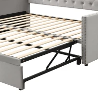 Practical Twin Upholstered Daybed with Pop-Up Trundle, Perfect Sofa Bed for Guest Rooms and Kids Rooms, 82" L x 81.5" W x 33" H, Gray(m-7)