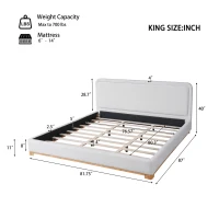 Modern Low-Profile King Bed Frame with Curved Headboard, Soft Bouclé Sleeper Bed for Bedroom, 87'' L x 81.5'' W x 40'' H, White(m-3)