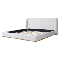 Modern Low-Profile King Bed Frame with Wingback Headboard, Soft Bouclé Sleeper Bed for Bedroom, 86'' L x 87'' W x 36.5'' H, White(m-13)