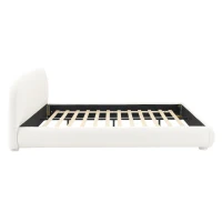 Modern Upholstered King Bed Frame with Curved Headboard, Soft Bouclé Sleeper Bed for Bedroom, 87'' L x 84.5'' W x 33.5'' H, Cream White(m-12)