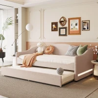 Space-Saving Upholstered Daybed with Twin Size Thurdle, Ideal Sofa Bed for Small Apartments, 79.5" L x 44" W x 33" H, Beige(m-1)