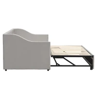 Practical Twin Upholstered Daybed with Pop-Up Trundle, Perfect Sofa Bed for Guest Rooms and Kids Rooms, 82" L x 81.5" W x 33" H, Gray(m-11)