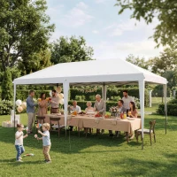 Outsunny 10' x 19.2' Outdoor Gazebo Pop Up Canopy Party Tent with Carrying Bag, White(m-8)