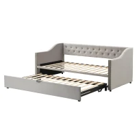 Practical Twin Upholstered Daybed with Pop-Up Trundle, Perfect Sofa Bed for Guest Rooms and Kids Rooms, 82" L x 81.5" W x 33" H, Gray(m-12)