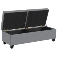 HOMCOM 51.2" Storage Ottoman Bench, End of Bed Bench with 2 Compartments, Dual Lift Lids, Dark Grey(m-12)