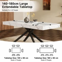 Modern Extendable Dining Table with Metal Cross Legs, Expandable Kitchen Table for Kitchen, 71'' L x 31.5'' W x 30'' H, White(m-6)