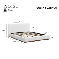 Elegant Upholstered Queen Bed Frame with Solid Wood Base Frame, Antique Fabric Platform Bed for Bedroom, 86.5'' L x 64.5'' W x 33.5'' H, Brown+White(m-3)