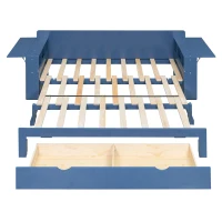 Modern Daybed with Removable Desk and Bottom Drawer, Multi-Functional Sofa Bed for Compact Apartments, 82" L x 71.5" W x 25.5" H, Blue(m-8)