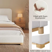 Modern Low-Profile King Bed Frame with Curved Headboard, Soft Bouclé Sleeper Bed for Bedroom, 87'' L x 81.5'' W x 40'' H, White(m-4)