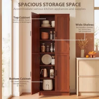 HOMCOM Freestanding Kitchen Pantry, 4-Door Kitchen Pantry Cabinet with Adjustable Shelves and Doors, Dark Brown(m-4)