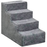 PawHut 4-Step Dog Ramp for Sofa, Bed, and Couch, with Removable Cover, Light Grey(m-2)