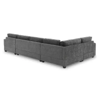 Plush Chenille U-Shaped Sectional Sofa with Cup Holders, Large Deep Seat Couch for Apartment, 117.5'' L x 68'' W x 31'' H, Gray(m-15)