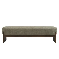 Elegant Bouclé Ottoman Bench with Dark Rubberwood Legs, Soft Rectangular Footrest for Living Room, 64'' L x 18.5'' W x 18.5'' H, Brown+Dark Green(m-2)