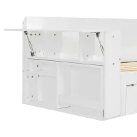 Modern Daybed with Removable Desk and Bottom Drawer, Multi-Functional Sofa Bed for Compact Apartments, 82" L x 71.5" W x 25.5" H, White(m-6)