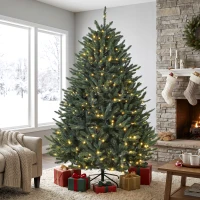 HOMCOM 6ft Prelit Christmas Tree, Colorado Blue Spruce, Easy Plug, Hinged Xmas Tree with Warm White & Multi-Colour LEDs(m-8)