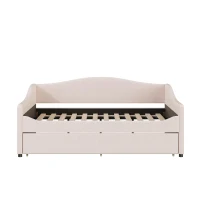 Cozy Full Size Upholstered Daybed with Twin Trundle, Ideal Sofa Bed for Overnight Guests, 79.5" L x 58.5" W x 33" H, Beige(m-2)