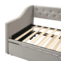 Practical Twin Upholstered Daybed with Pop-Up Trundle, Perfect Sofa Bed for Guest Rooms and Kids Rooms, 82" L x 81.5" W x 33" H, Gray(m-6)