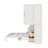 Functional Queen Murphy Bed with Side-Flip Space-Saving Design, Modern Wall Bed for Compact Bedrooms, 113.5" L x 16.5" W x 87" H, White(m-11)