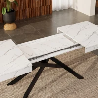 Modern Extendable Dining Table with Metal Cross Legs, Expandable Kitchen Table for Kitchen, 71'' L x 31.5'' W x 30'' H, White(m-8)