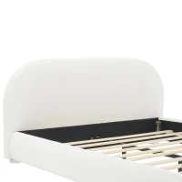Modern Upholstered Queen Bed Frame with Curved Headboard, Soft Bouclé Platform Bed for Bedroom, 87'' L x 68.5'' W x 33.5'' H, Creamy White(m-7)