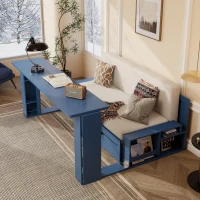 Modern Daybed with Removable Desk and Bottom Drawer, Multi-Functional Sofa Bed for Compact Apartments, 82" L x 71.5" W x 25.5" H, Blue(m-5)