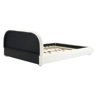 Modern Upholstered Queen Bed Frame with Curved Headboard, Soft Bouclé Platform Bed for Bedroom, 87'' L x 68.5'' W x 33.5'' H, Creamy White(m-13)