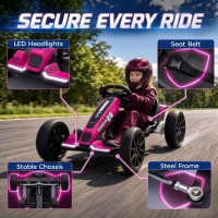 Qaba 12V Electric Go Kart for Kids with Dual Motors, Adjustable Seat, Soft Start, LED Lights, EVA Wheels, for Age 3-6, Pink(m-7)