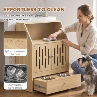 PawHut Dog Feeding Station, Pet Food Storage Cabinet with 2 Elevated Bowls & Slow-Feed Mat for Dogs & Cats(m-7)